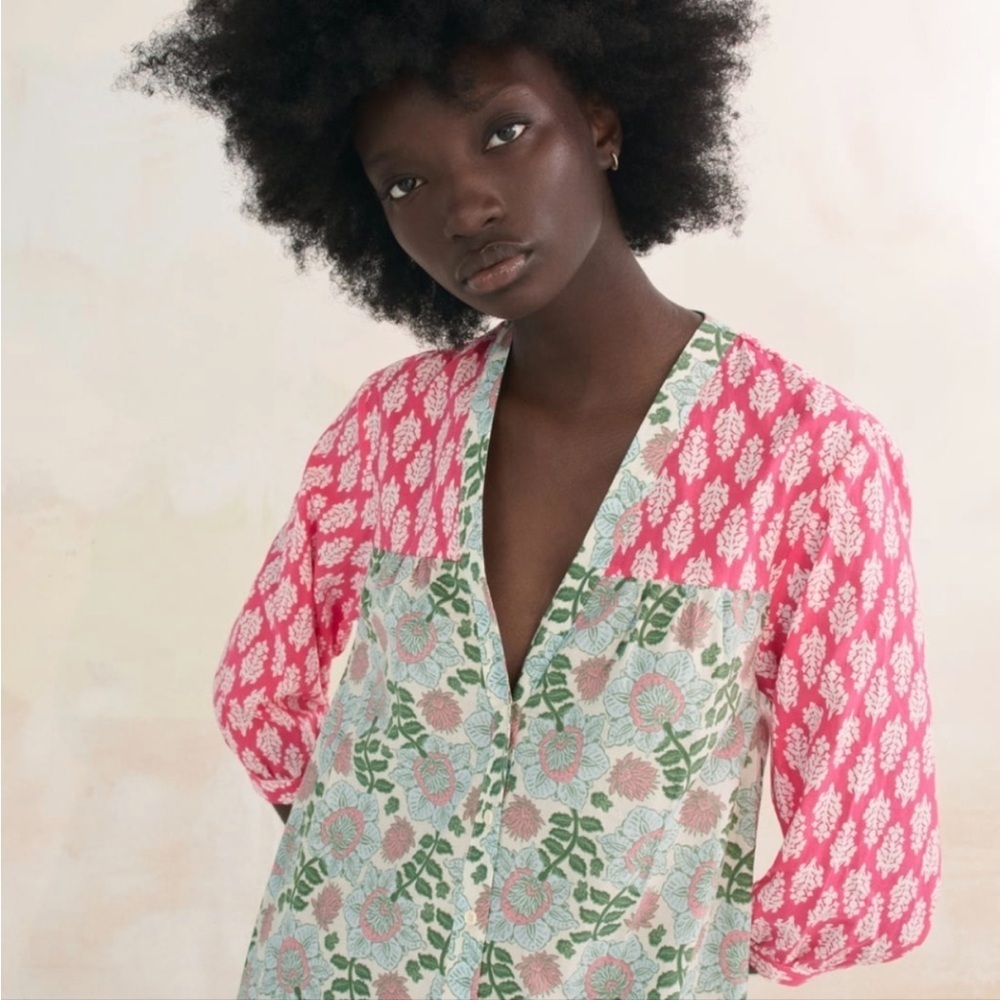 Zara Pink and Green Patterned Dress Size Small - Picture 7 of 10